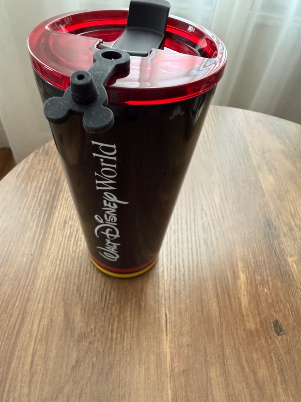 Disney Black Tumbler with Red Lid and Yellow Accent